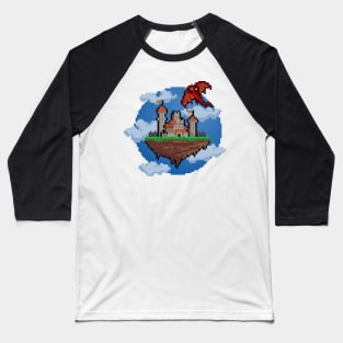 Pixel Art Fantasy Castle and Dragon Baseball T-Shirt